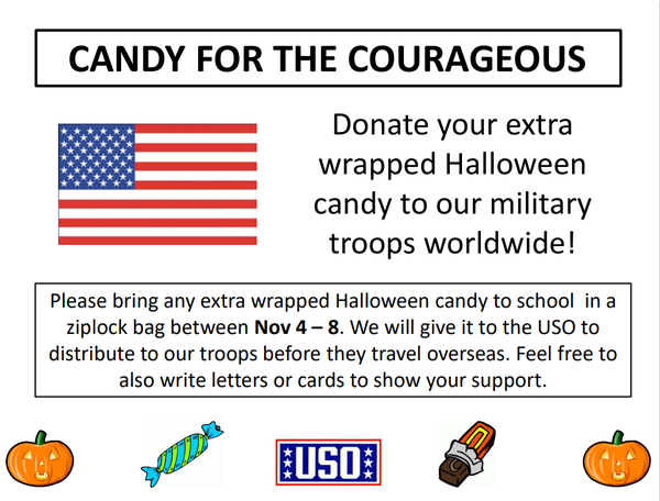 Information about candy collection for our troops. 